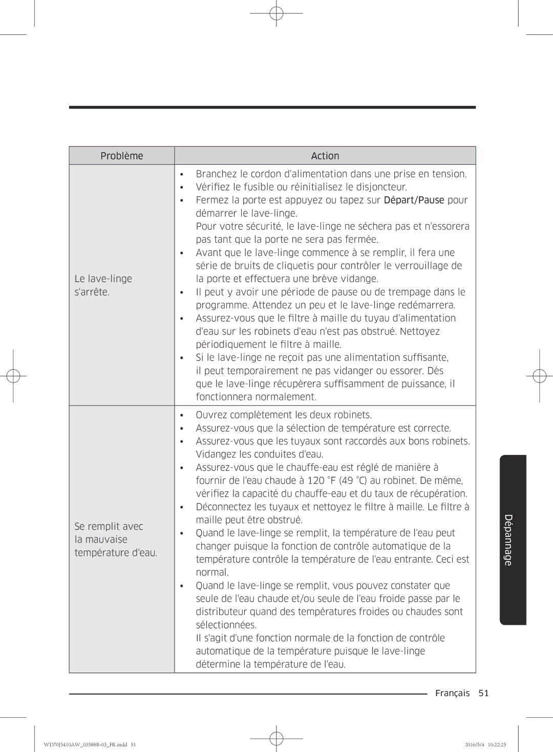 Samsung WD70J5410AW/EF manual Français  